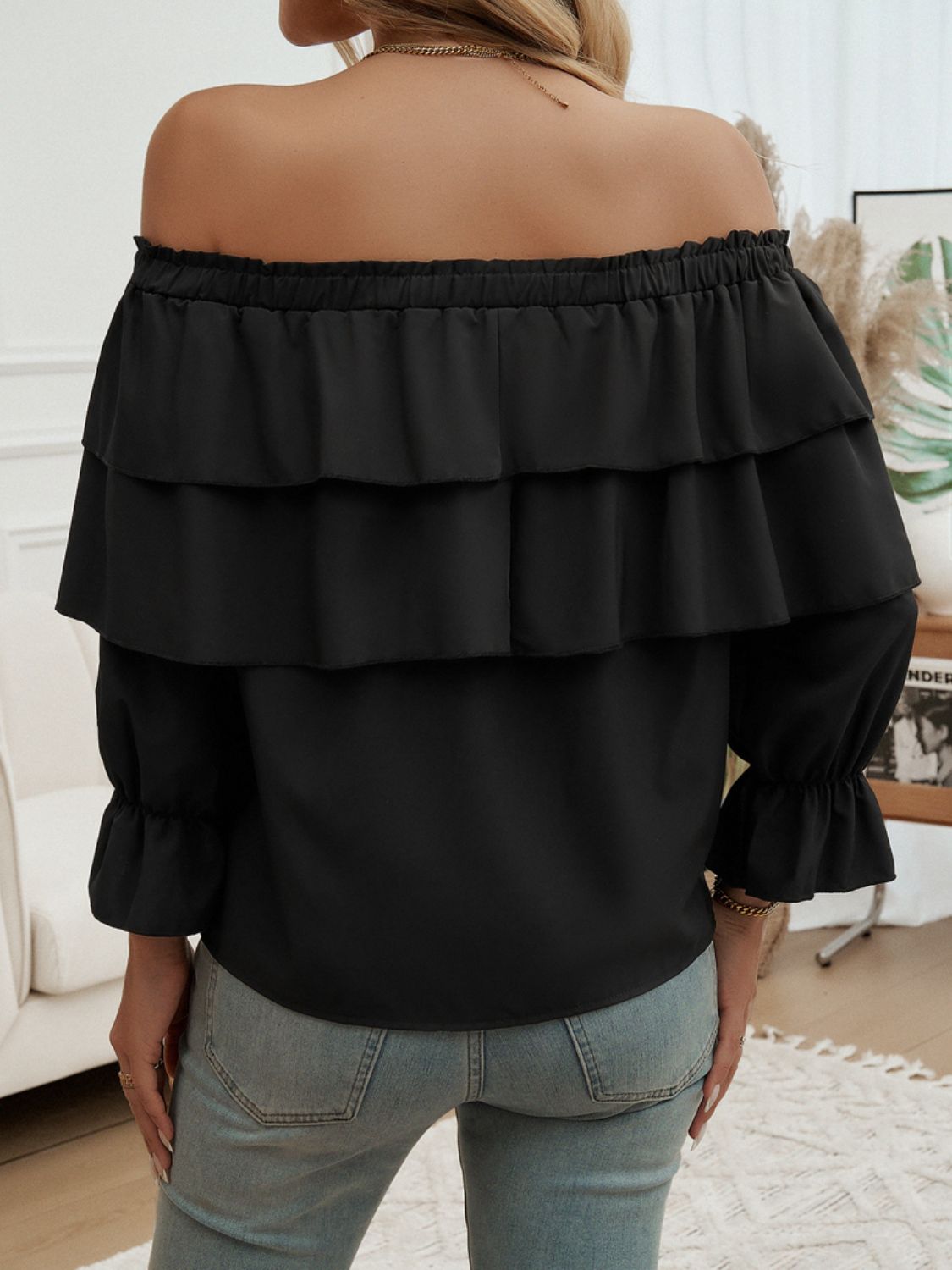 Devine Off-Shoulder Flounce Sleeve Blouse Trandify Deal