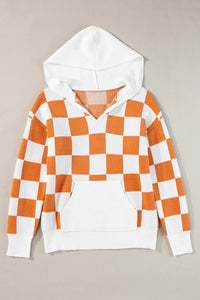 Checkered Long Sleeve Hooded Sweater Trandify Deal