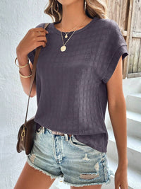Textured Round Neck Short Sleeve Top Trandify deal