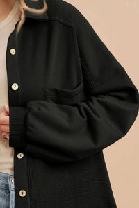 Waffle-Knit Collared Neck Long Sleeve Shacket Trandify Deal