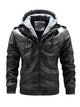 men's zip up hooded jacket in Gray, thick PU leather streetwear coat