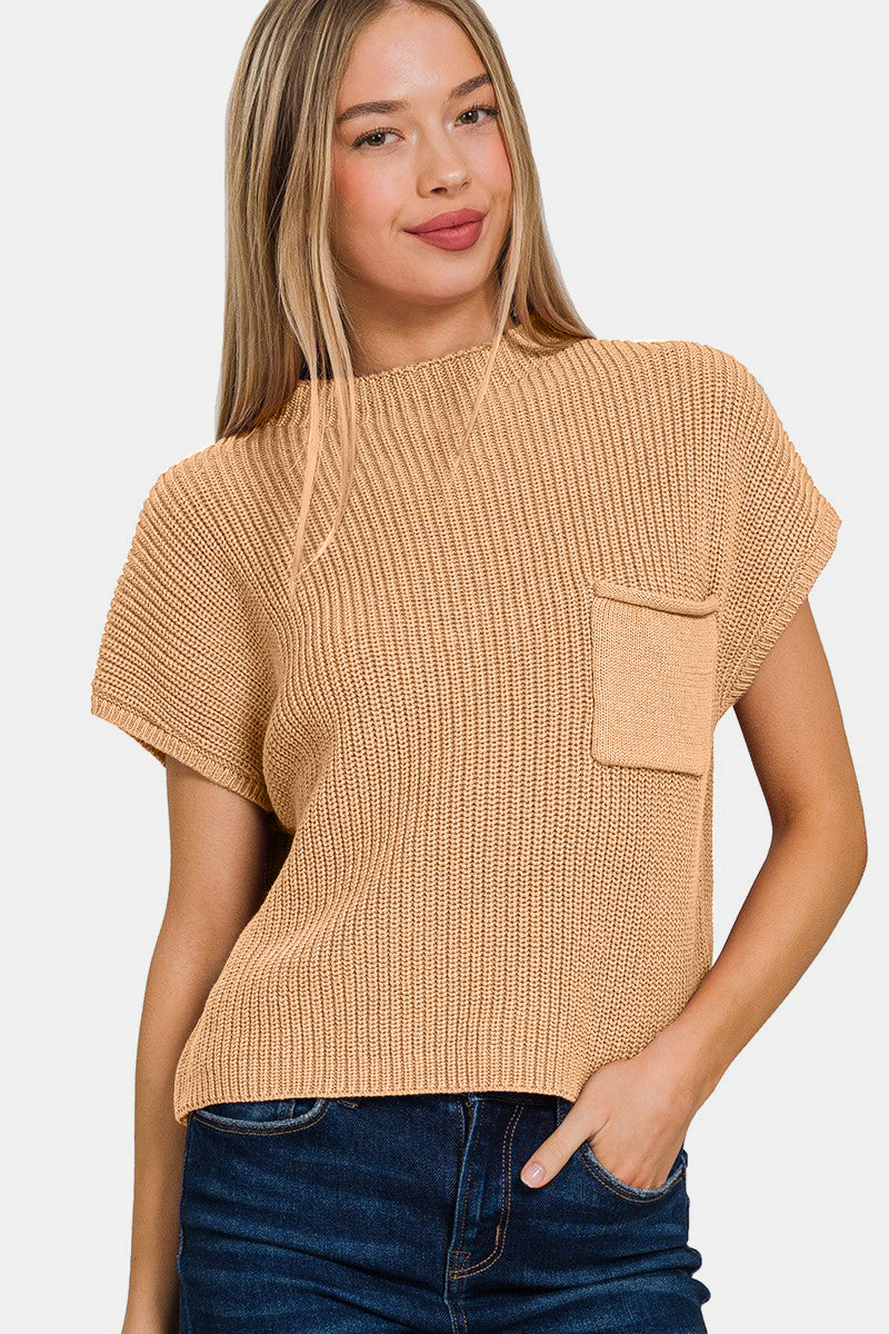 Zenana Mock Neck Short Sleeve Cropped Sweater Trandify deal