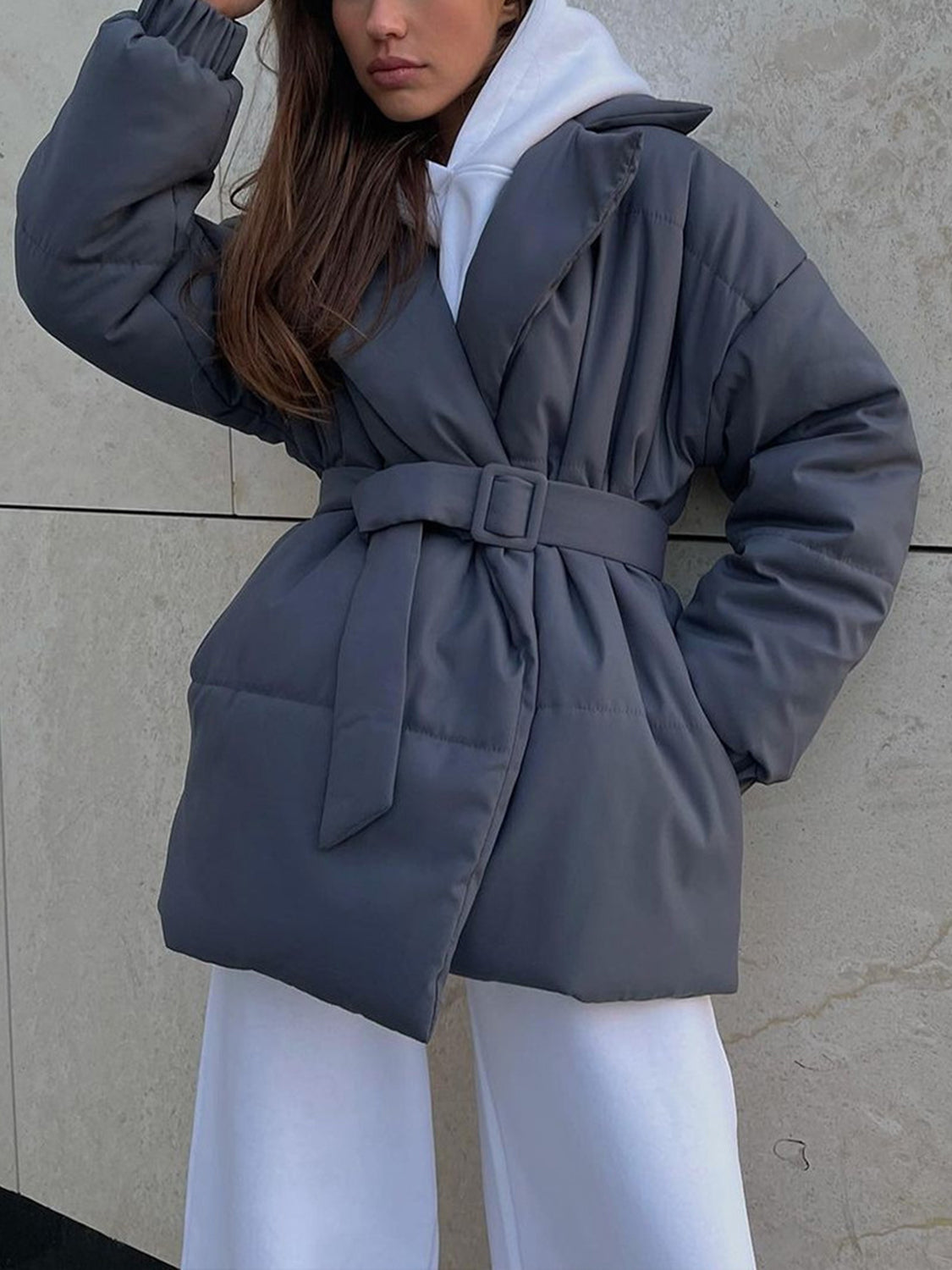 Puffer Long Sleeve Winter Coat with Belt Trandify Deal