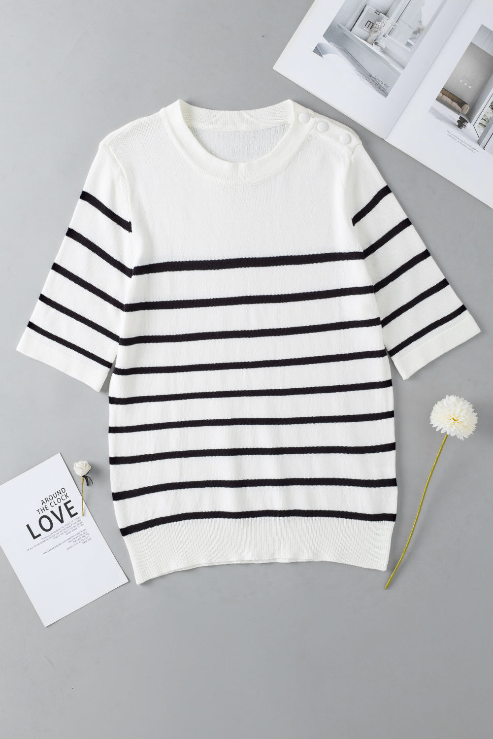 Round Neck Half Sleeve Knit Top Trandify Deal