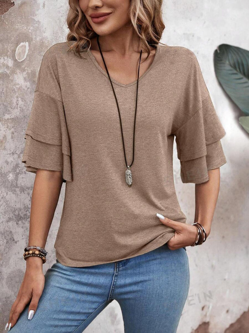 V-Neck Half Sleeve Blouse - Trandify Deal