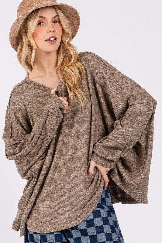 SAGE + FIG Round Neck Batwing Sleeve Oversize Top Trandify Deal