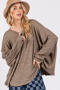 SAGE + FIG Round Neck Batwing Sleeve Oversize Top Trandify Deal