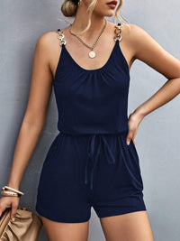 Pocketed Buckle Trim Scoop Neck Romper Trandify deal