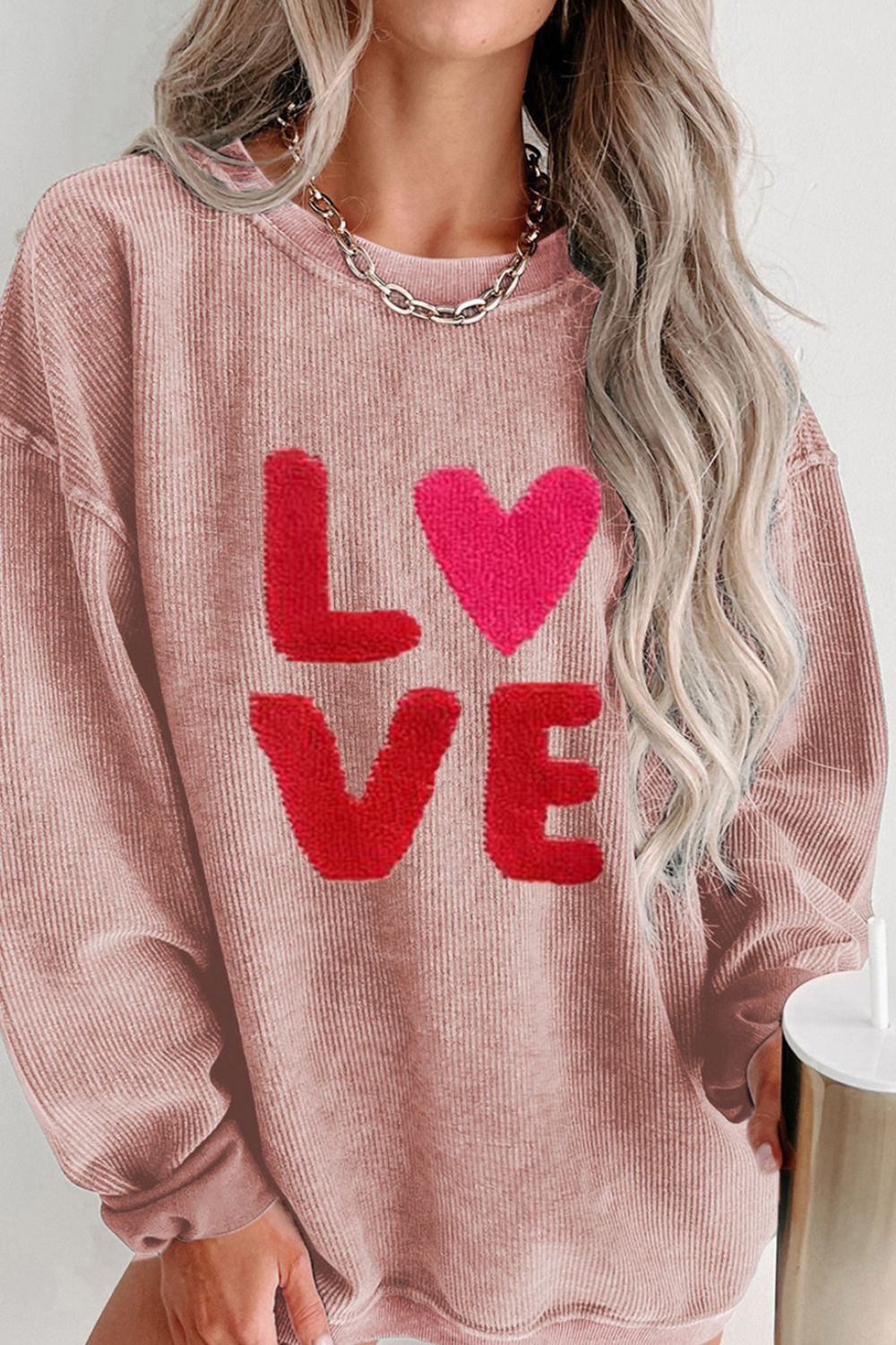 Valentine’s Day LOVE Round Neck Long Sleeve Sweatshirt - Trandify Deal