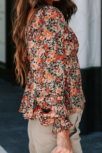 Peplum Tied Flora Long Sleeve Blouse Trandify Deal