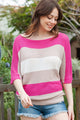 Color Block Boat Neck Half Sleeve Knit Top Trandify deal