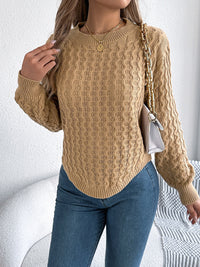 Asymmetric Hem Round Neck Long Sleeve Sweater Trandify Deal