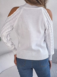 Women's Cold Shoulder Sweater | Cable Knit Turtleneck