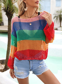Color Block Openwork Boat Neck Cover Up Trandify deal