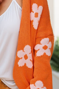 Flower Open Front Long Sleeve Cardigan Trandify Deal