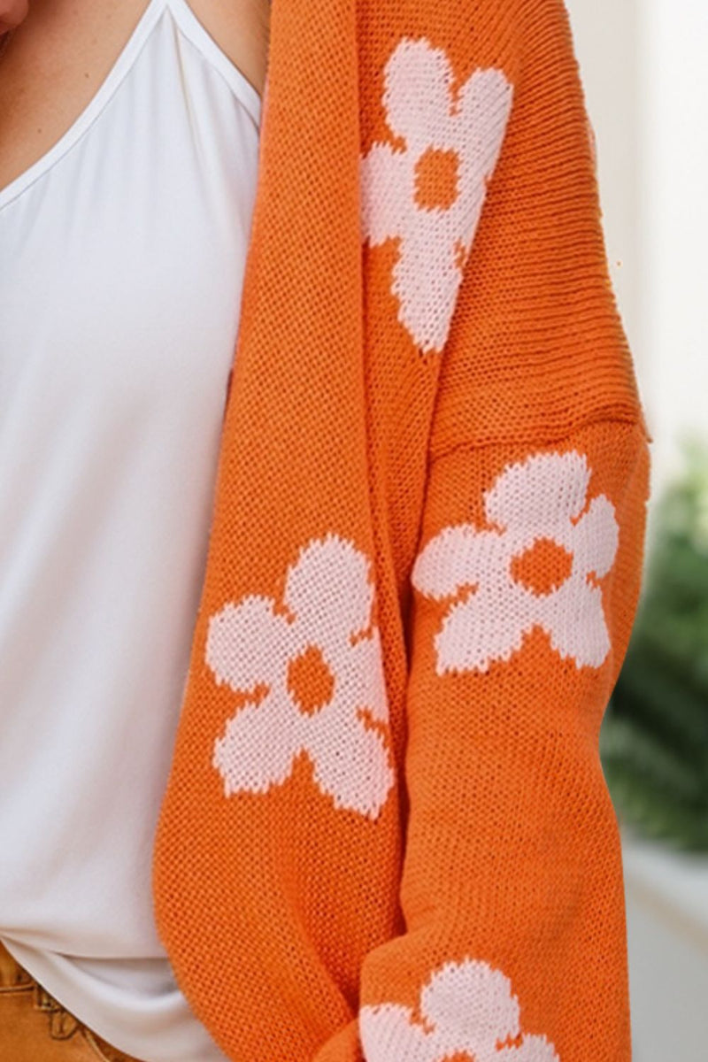 Flower Open Front Long Sleeve Cardigan Trandify Deal