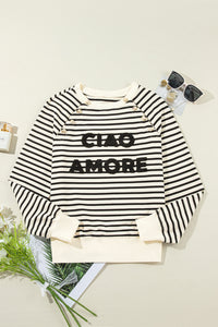 Decorative Button Striped Long Sleeve Sweatshirt Trandify Deal