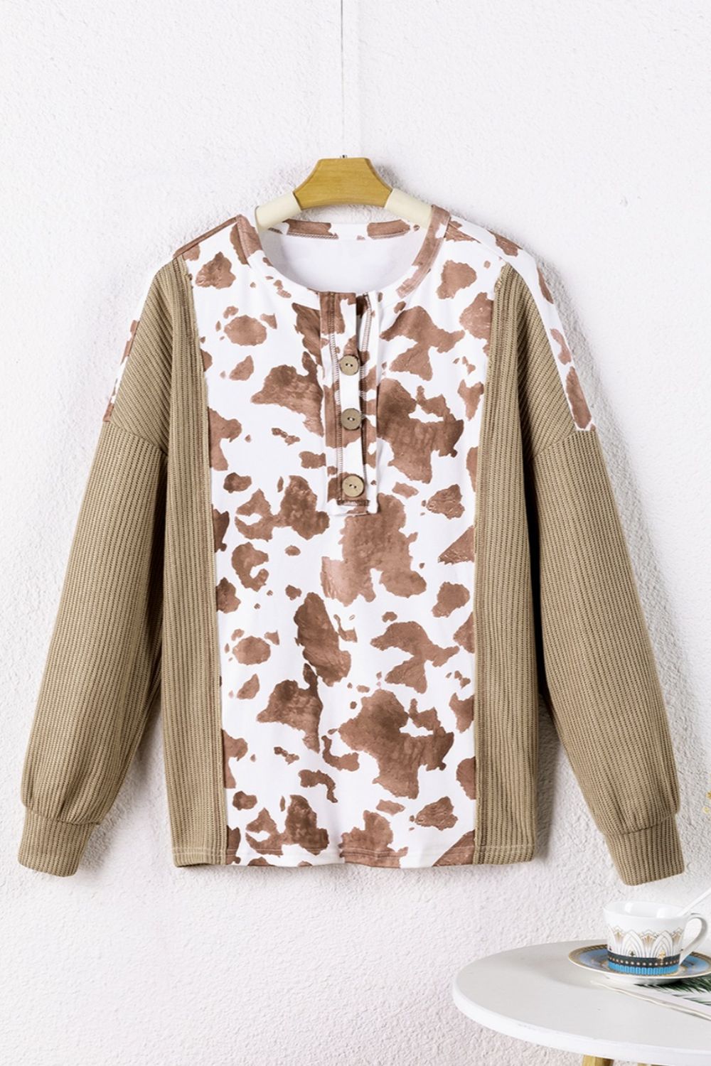 Printed Dropped Shoulder Long Sleeve Blouse Trandify deal