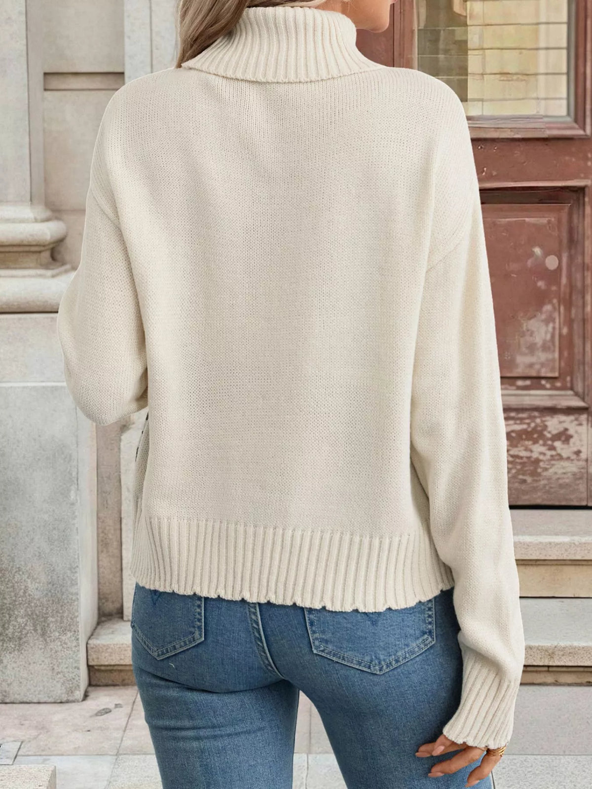 Chunky Cable Knit Turtleneck Sweater for Women