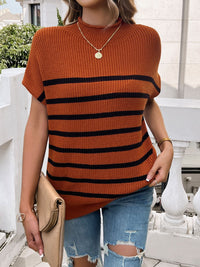 Devine Striped Mock Neck Short Sleeve Sweater Trandify deal