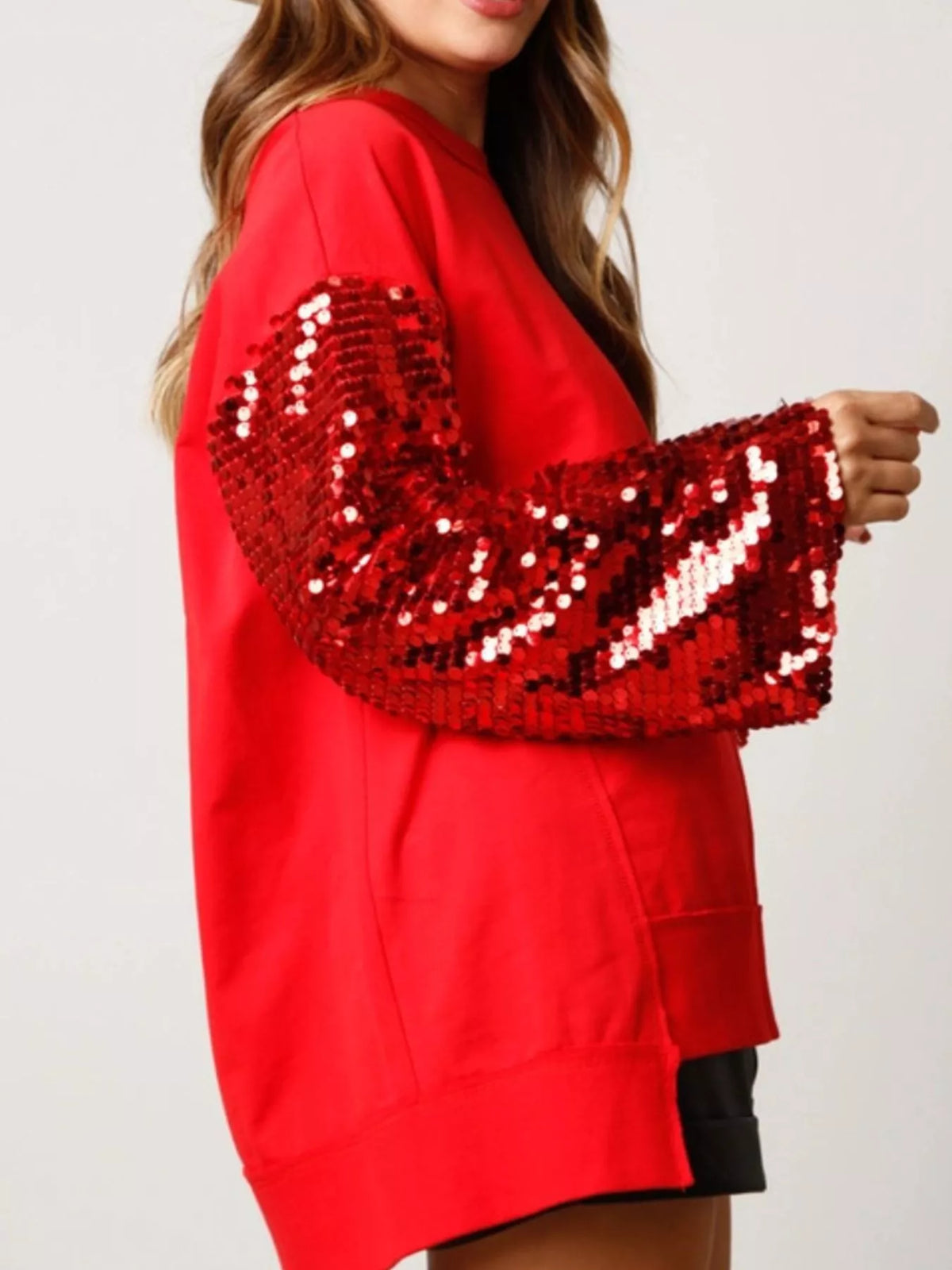 Women's Oversized Sequin Sweatshirt in Red