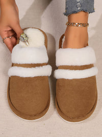 Contrast Faux Fur Round Toe Slippers Trandify Deal