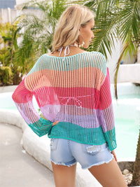 Color Block Openwork Boat Neck Cover Up Trandify deal