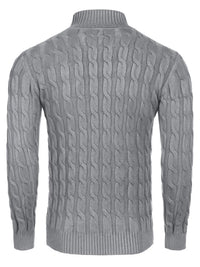 Men's Cable Knit Turtleneck Sweater worn by a model in Gray