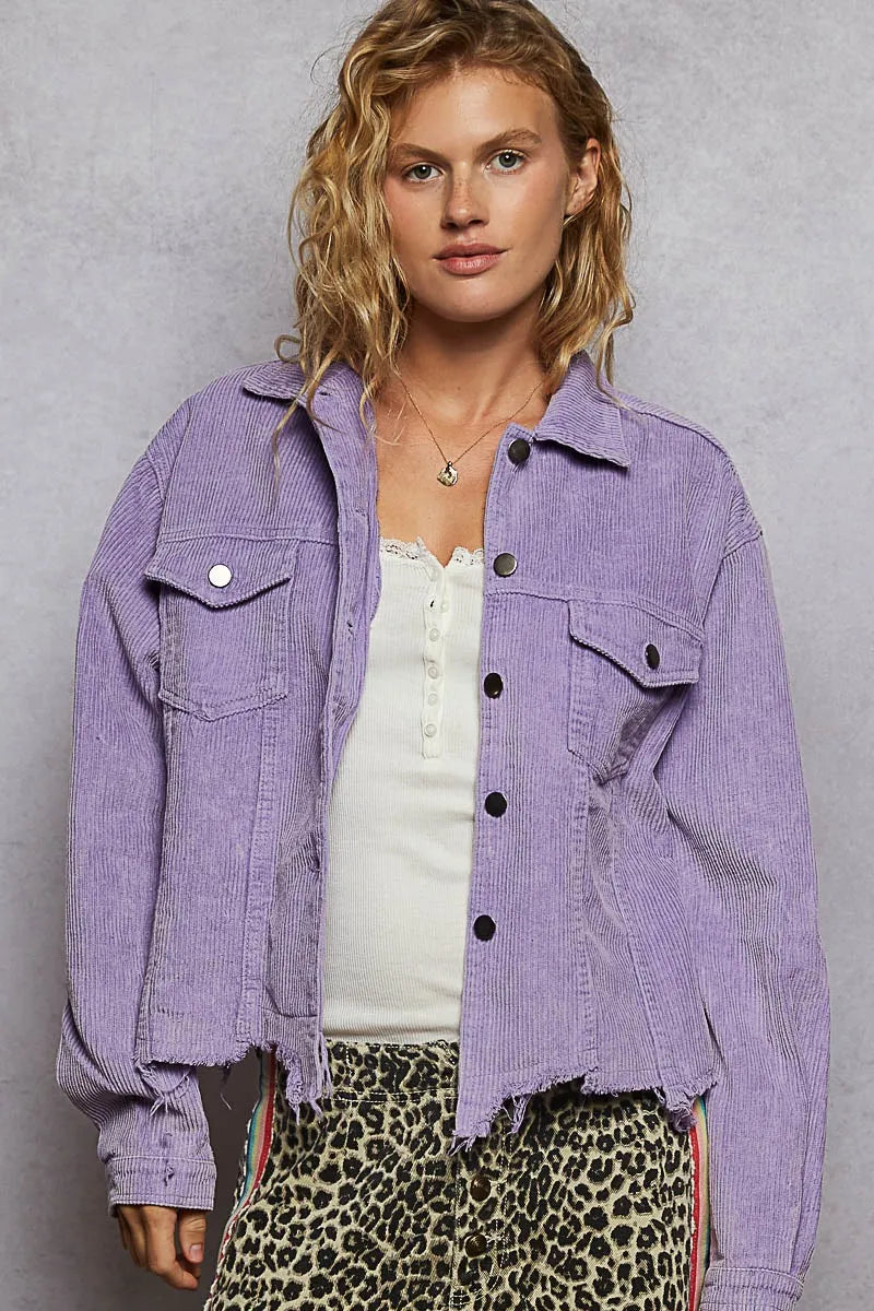 Women’s Vintage Corduroy Trucker Jacket Button-Down Distressed Wash Oversized Fit Fall Fashion