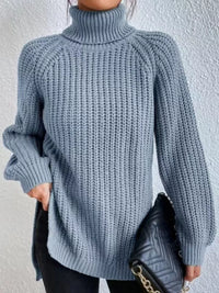 Plus Size Turtleneck Sweater - Ribbed Long Sleeve Top