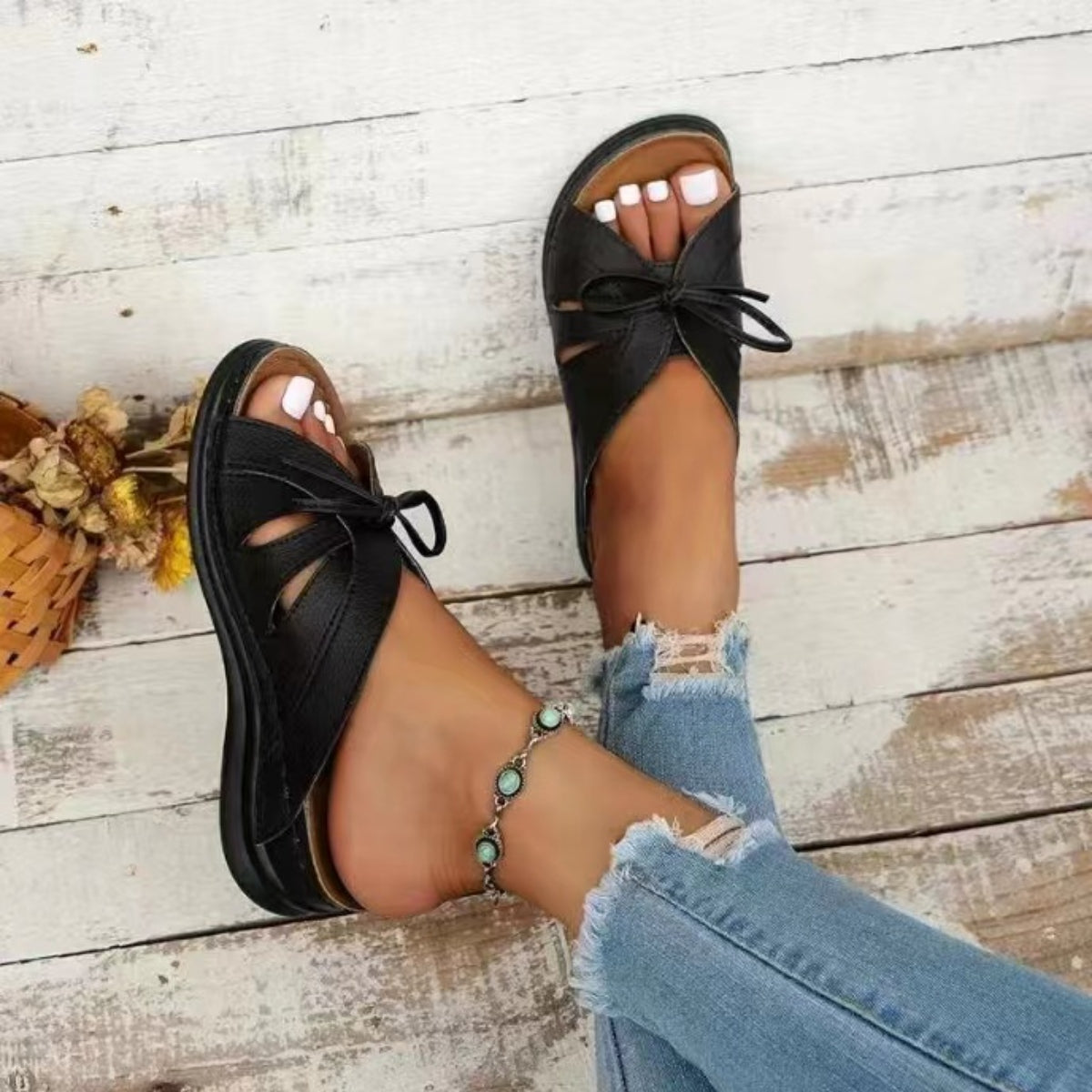 Tied Open Toe Low Heel Sandals Trandify Deal