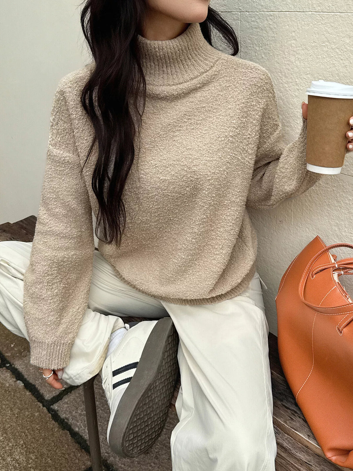 Women's Ribbed Turtleneck Sweater Long Sleeve Top for Fall Winter Fashion