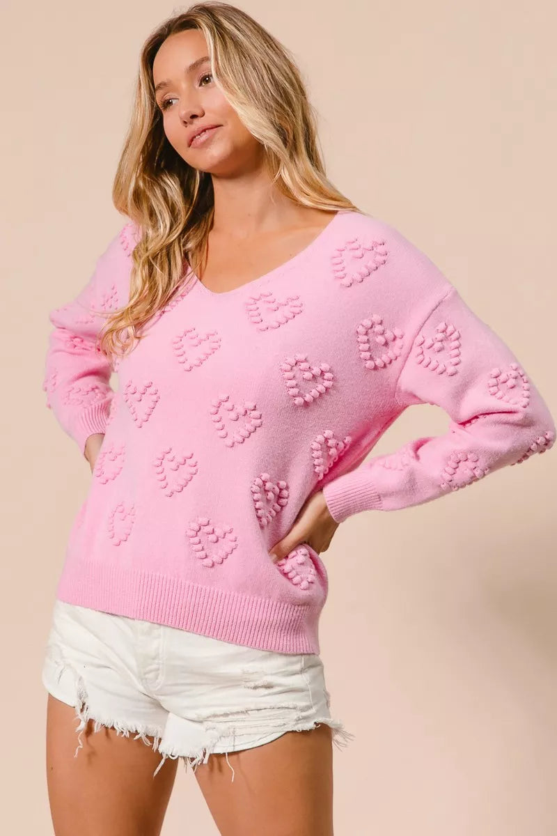 Valentines Heart Knit Top - Ribbed & Stretchable