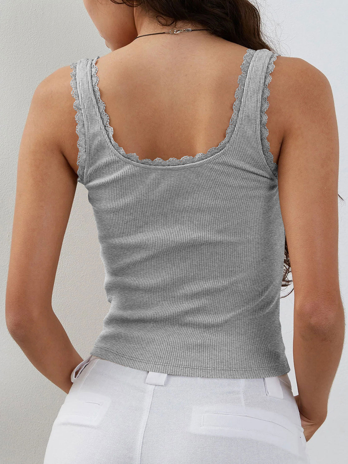 Lace Detail Square Neck Tank Trandify deal