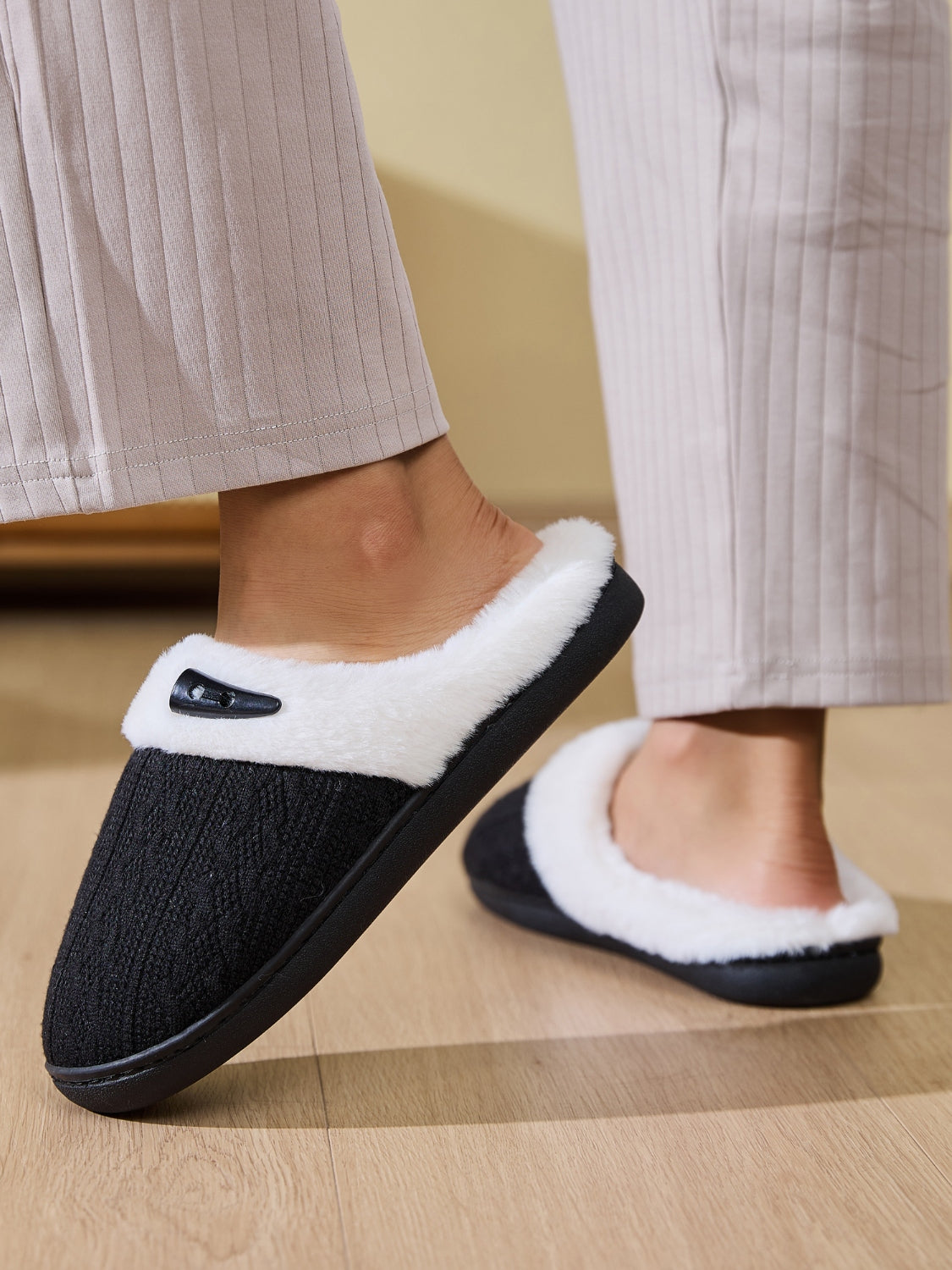 Horn Buckle Furry Texture Flat Slippers Trandify Deal
