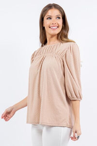 Plus-size puff sleeve blouse with bow detail for women – trendy office and casual top