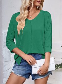Lovelet Textured Round Neck Three-Quarter Sleeve Blouse Trandify deal