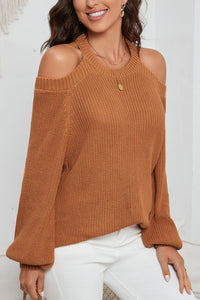 Cutout Back Cold Shoulder Long Sleeve Sweater Trandify deal