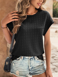 Textured Round Neck Short Sleeve Top Trandify deal