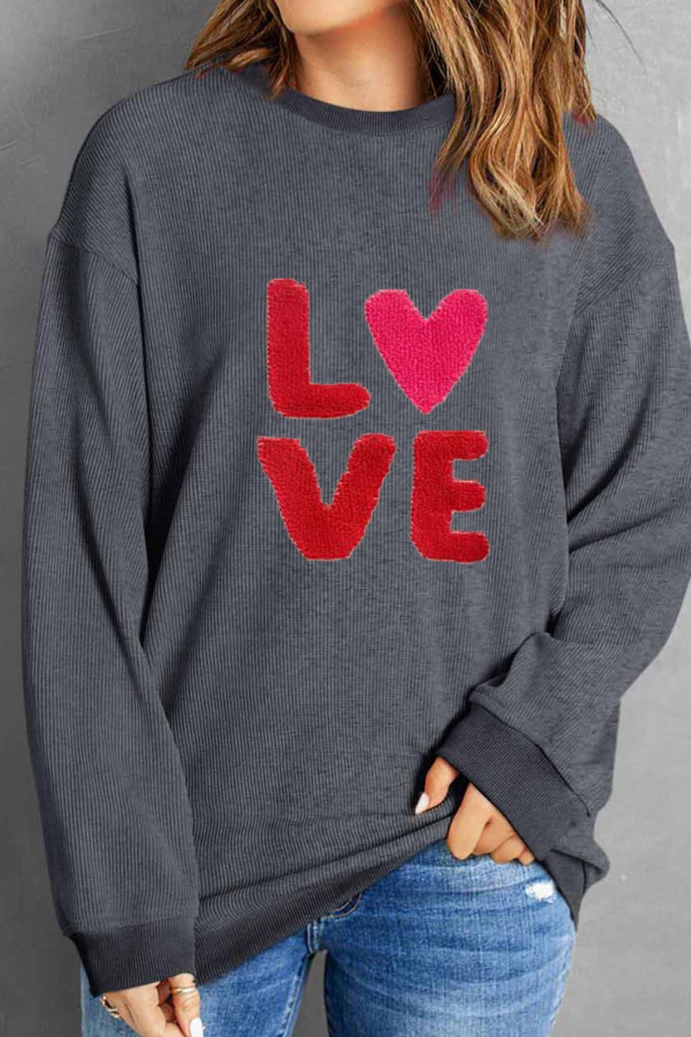 Valentine’s Day LOVE Round Neck Long Sleeve Sweatshirt - Trandify Deal