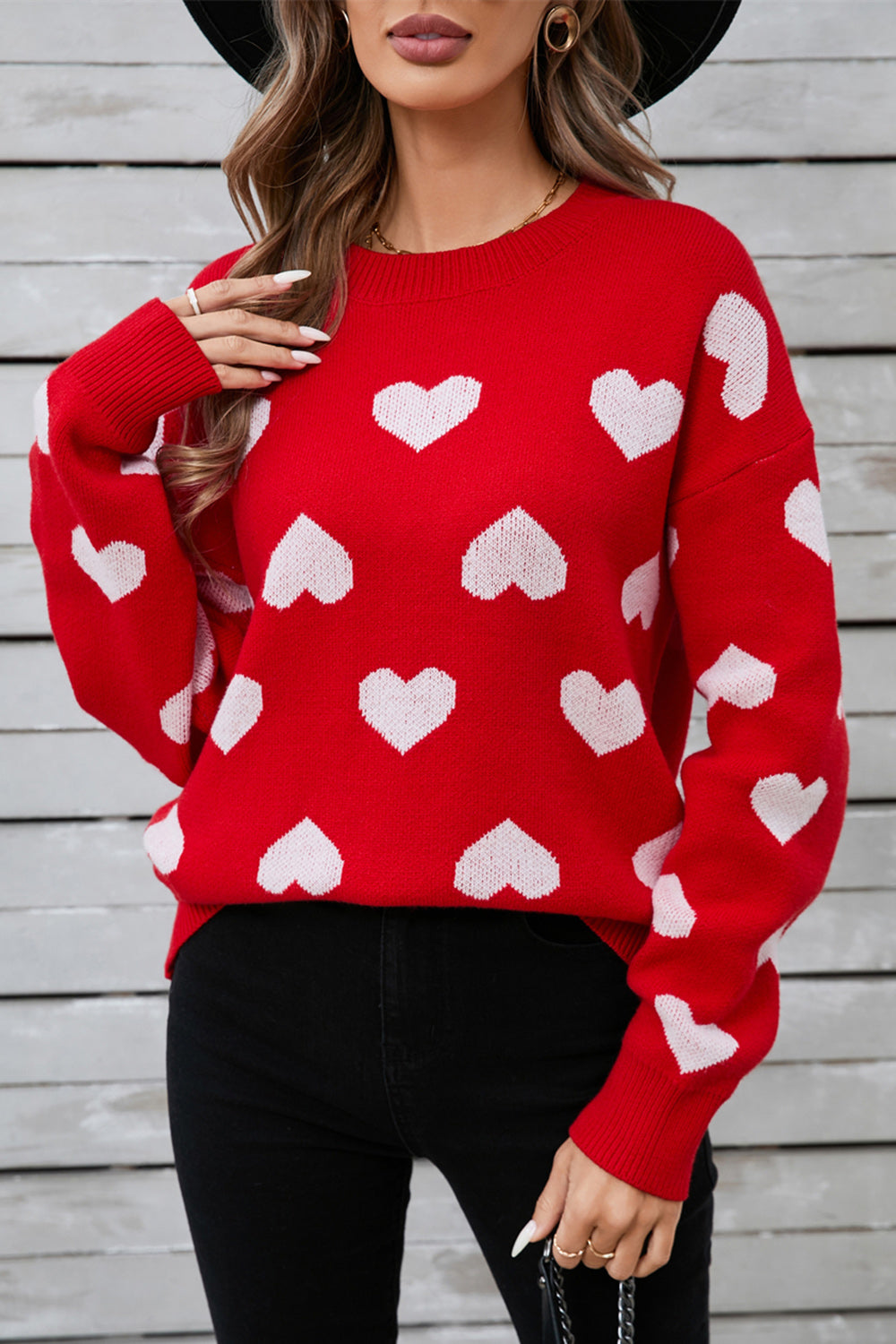 Angel Wings Heart Round Neck Long Sleeve Sweater Trandify Deal