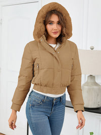 Pocketed Long Sleeve Cropped Hooded Winter Coat Trandify Deal