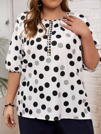 Plus Size Polka Dot Round Neck Half Sleeve Blouse Trandify deal