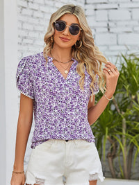 Double Take Floral Notched Neck Blouse Trandify deal
