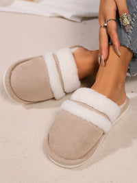Contrast Faux Fur Round Toe Slippers Trandify Deal
