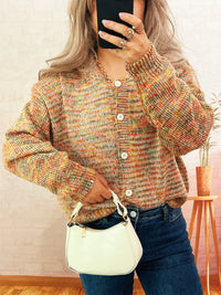 Women's Multi-Color Knit Cardigan - Button Down Long Sleeve Top
