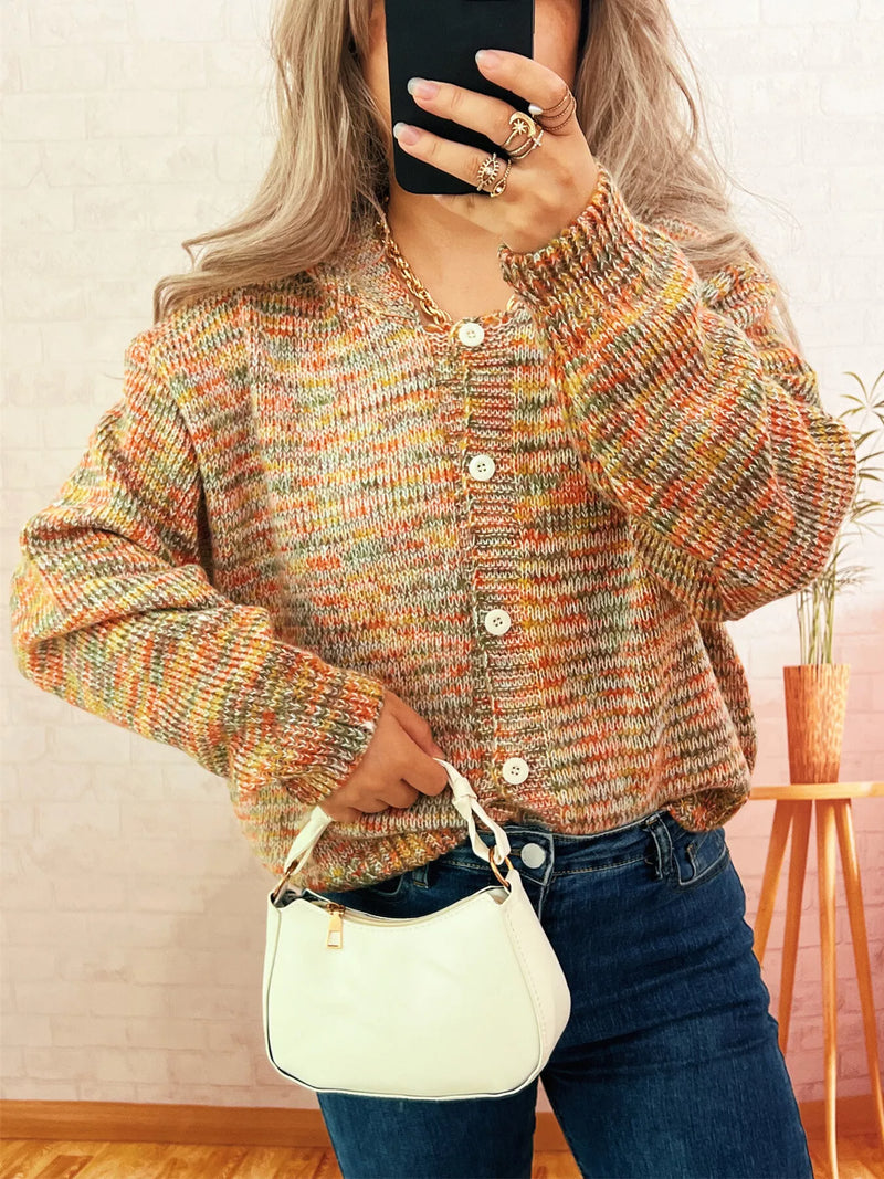 Women's Multi-Color Knit Cardigan - Button Down Long Sleeve Top