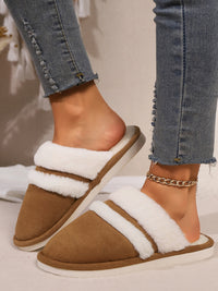 Contrast Faux Fur Round Toe Slippers Trandify Deal