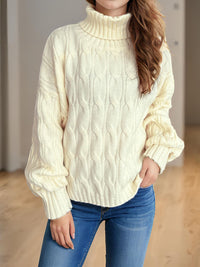 Cable-Knit Turtleneck Long Sleeve Sweater Trandify Deal