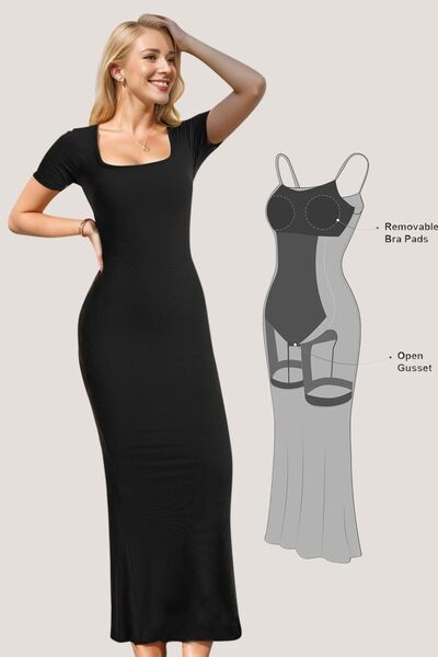 Basic Bae Built-In Shapewear Square Neck Short Sleeve Maxi Dress – TrandifyDeal